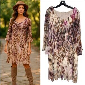 NEW Soft Surroundings XL Plisse Pleated Balia Tent Dress $179 Animal Print 16 18